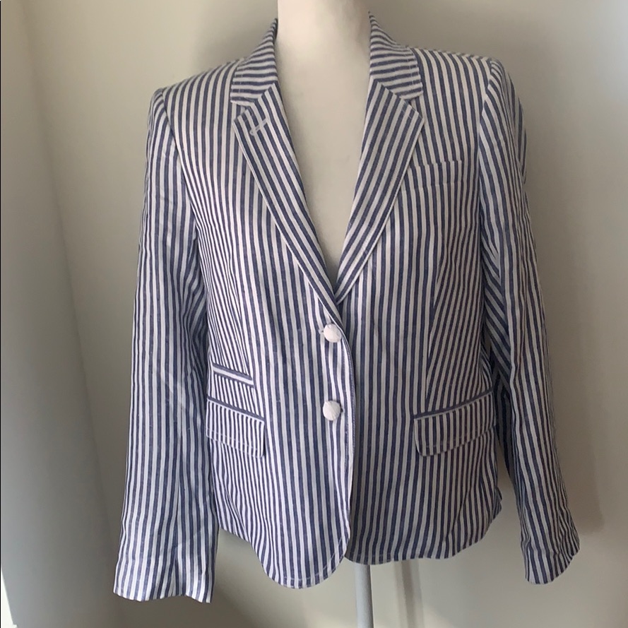 Hp! Nwt J Crew Blue And White Striped Linen Blazer